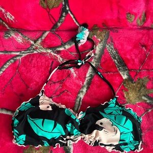 Tropical Leaf Print Bikini Top